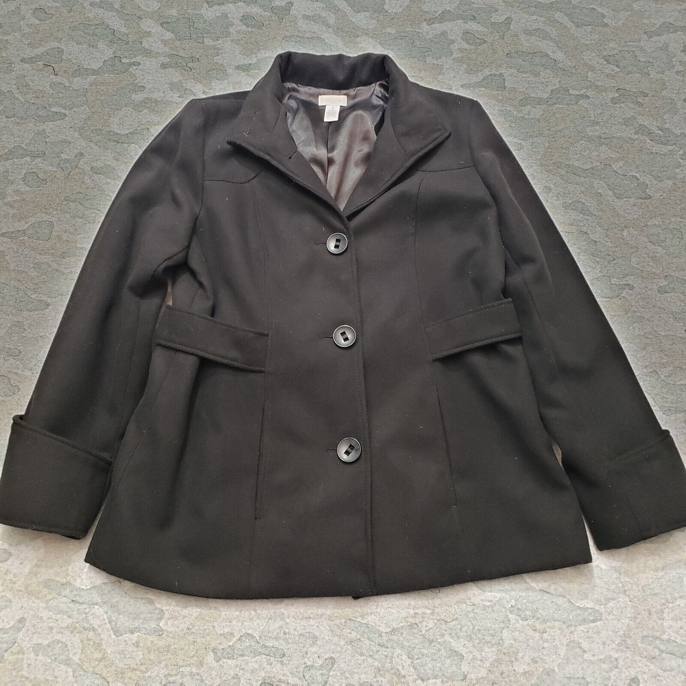Chico's Coat Womens 1 Black‎ Collard Long Sleeve Button Jacket